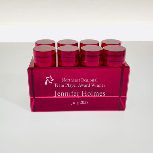 Engraved Red Crystal Building Block Award, Red Block - Personalized Engraved Gifts