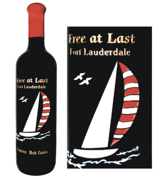 Deep Etched Wine Bottle Sailboat Design Two - Personalized Engraved Gifts