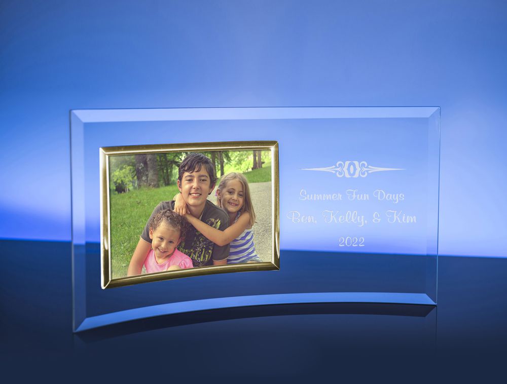 Personalized Photo Frames-Curved Glass Gold Horizontal - Personalized Engraved Gifts
