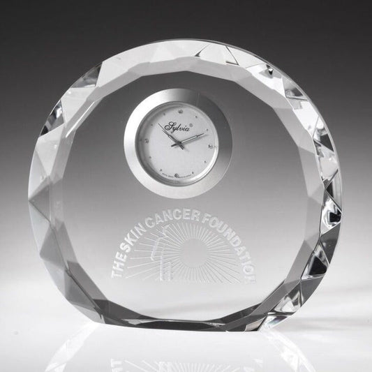 Faceted Round Crystal Engraved Clocks Prague - Personalized Engraved Gifts