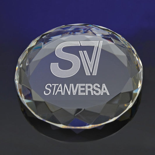 Gem Cut Circle Crystal Customized Paperweight - Personalized Engraved Gifts