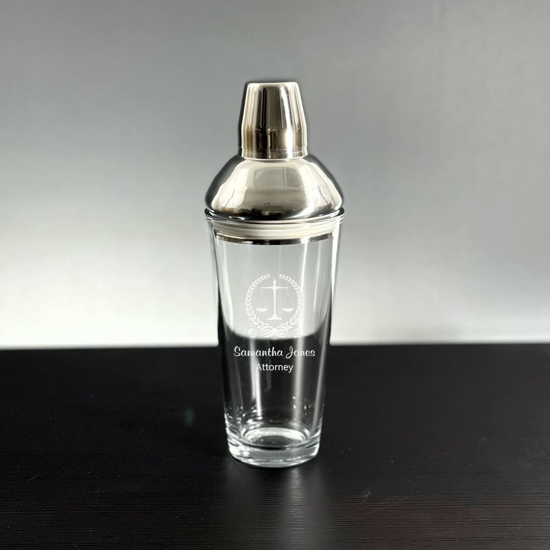Personalized Glass Cocktail Shaker with Stainless Steel Top ~ Jazz - Personalized Engraved Gifts
