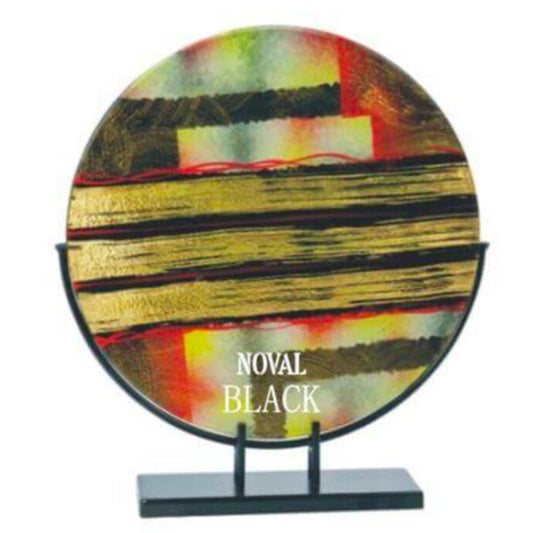 Gold Striped Abstract Art Glass Round Plate - Personalized Engraved Gifts