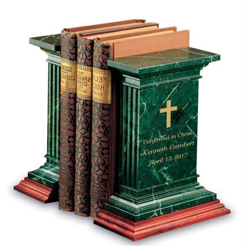 Personalized Green Marble and Wood Bookends Docent - Personalized Engraved Gifts