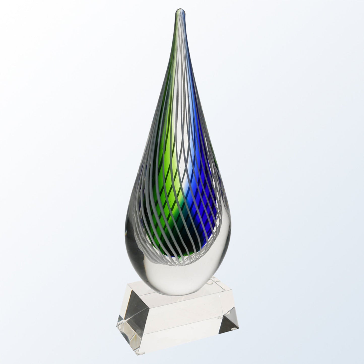 Blue Green Art Glass Flame Award Clear Base