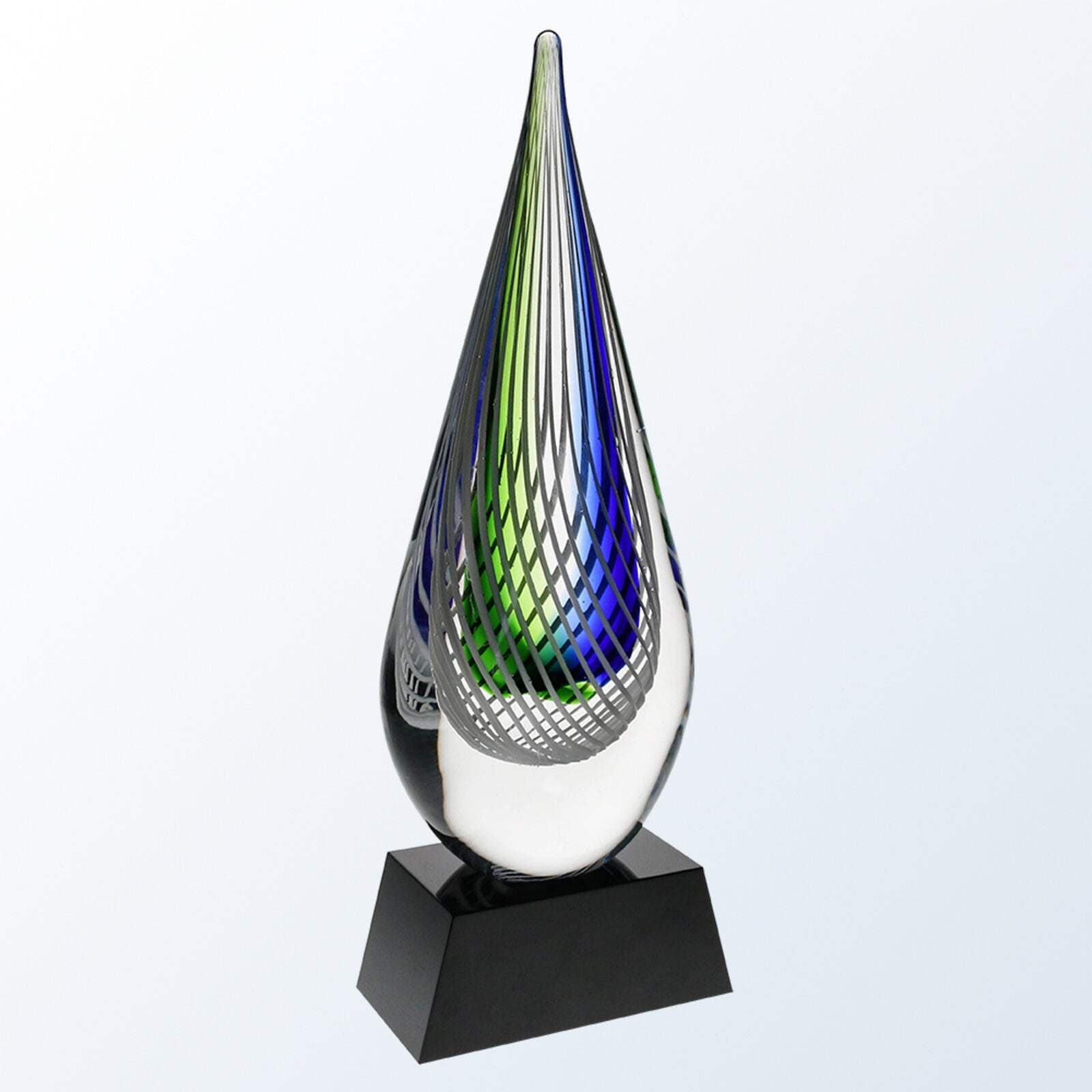 Blue Green Art Glass Flame Award Black Base