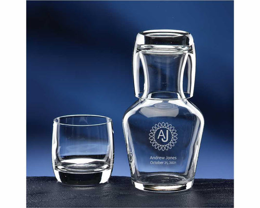 Glass Water Carafe and Glass with Etched Design ~ the Envoy - Personalized Engraved Gifts