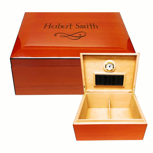 Piano Finish Orange Hued Desktop Humidor, Ambos - Personalized Engraved Gifts