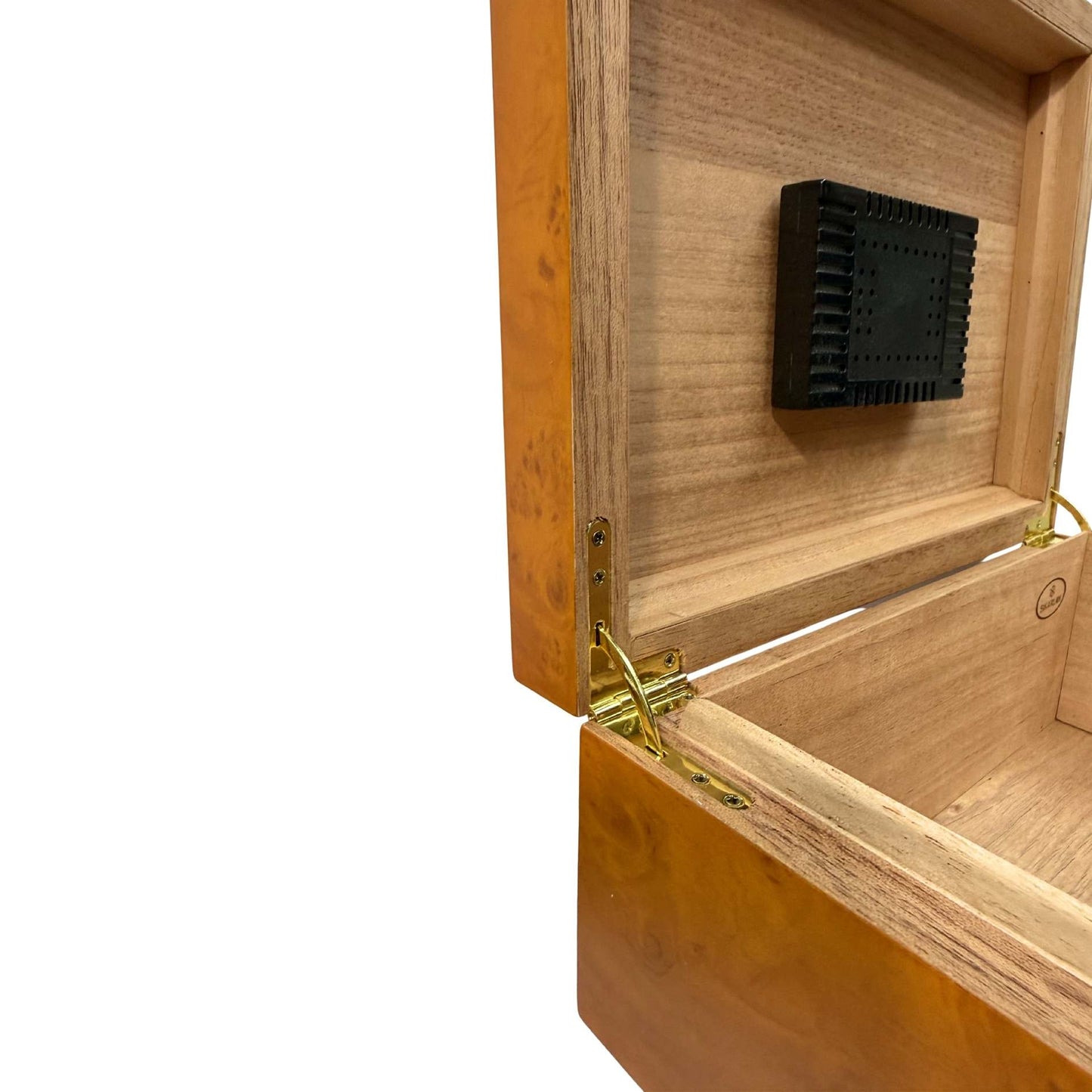 Humidor de escritorio en tono naranja con acabado de piano, Ambos