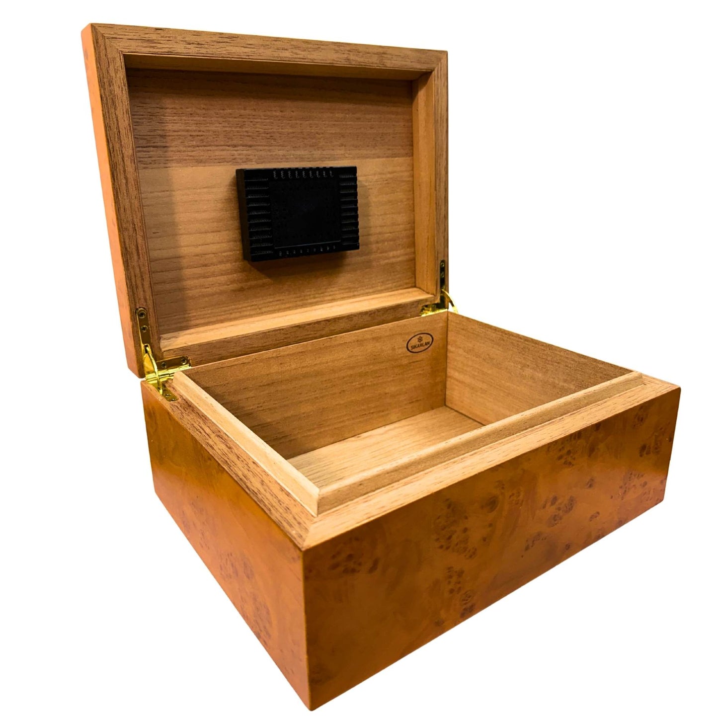 Humidor de escritorio en tono naranja con acabado de piano, Ambos