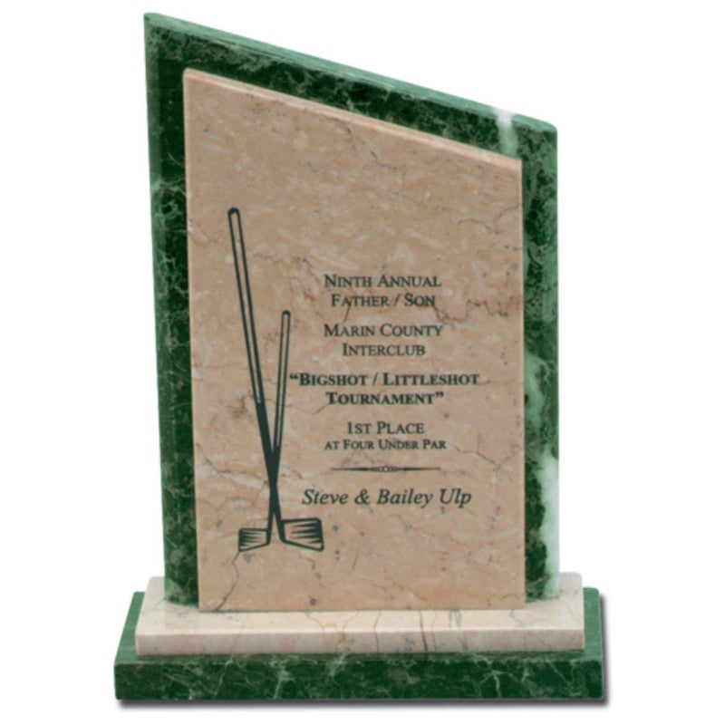 Jade Leaf Green Marble Award with Botticino Accents - Personalized Engraved Gifts