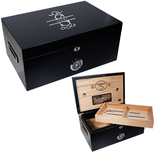 Laser Engraved Black Ebony Humidor ~ Corojo - Personalized Engraved Gifts
