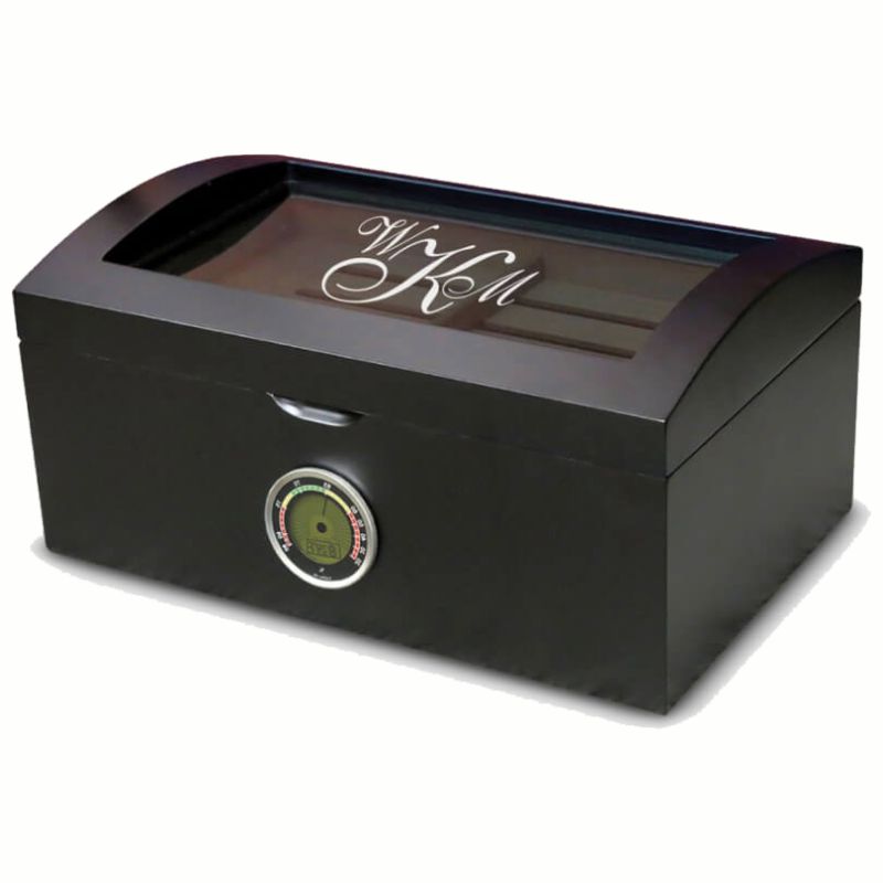 Matte Black Humidor with Glass Top The Genoa - Personalized Engraved Gifts