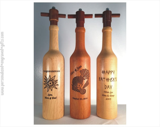 Custom Designed Wine Bottle Shaped Pepper Grinder - Personalized Engraved Gifts