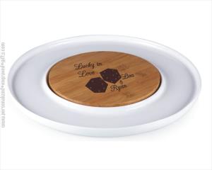 Custom Engraved Bamboo and White Ceramic Serving Tray - The Wheel - Personalized Engraved Gifts