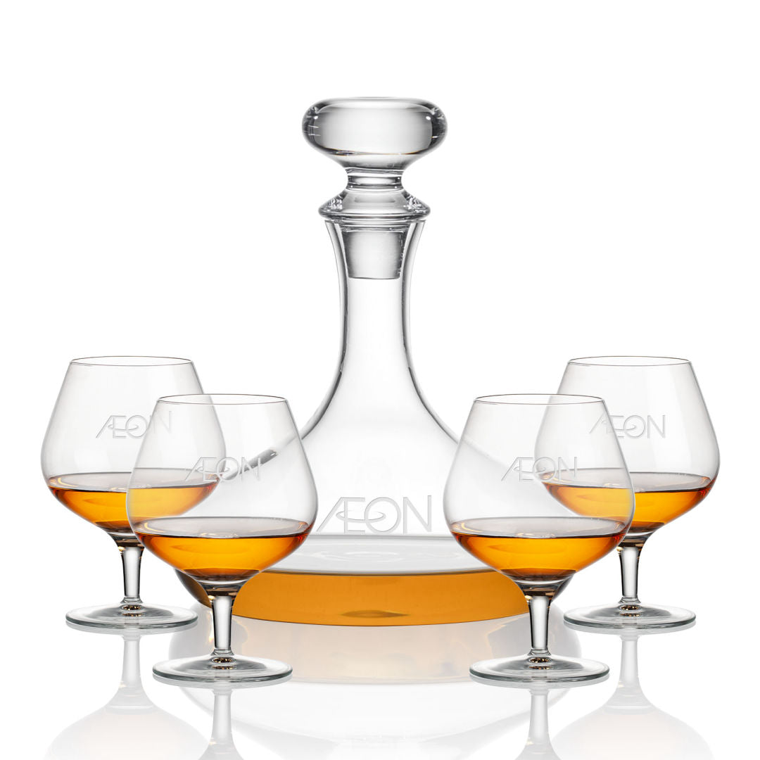 Meticulously Engraved Long Necked Decanter Brandy Set of 4 ~ Chaz - Personalized Engraved Gifts