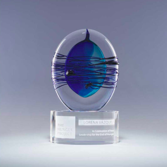Magical Engraved Artglass Award with Brooding Blue Swirls - Anja - Personalized Engraved Gifts