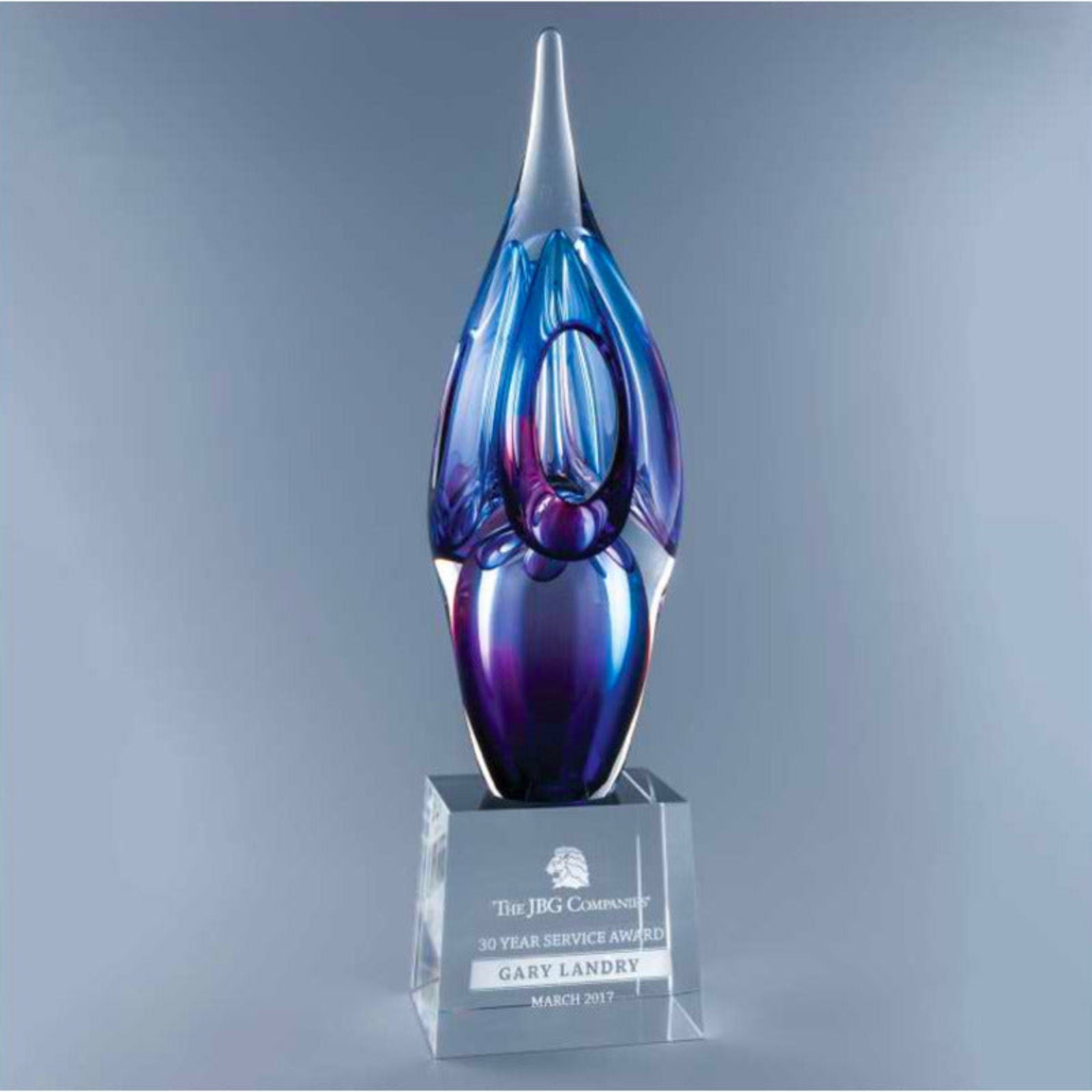 Mesmerizing Art Glass Award with Deep Blue and Purple Hues - Maya - Personalized Engraved Gifts