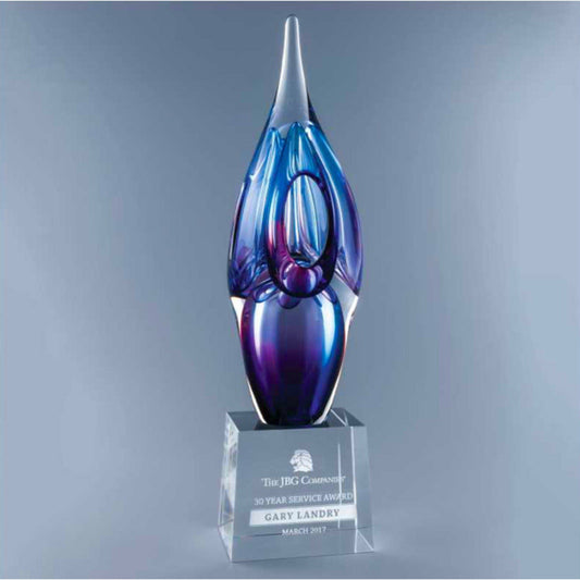 Mesmerizing Art Glass Award with Deep Blue and Purple Hues - Maya - Personalized Engraved Gifts