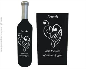 Musical Heart Custom Engraved Wine Bottle - Personalized Engraved Gifts