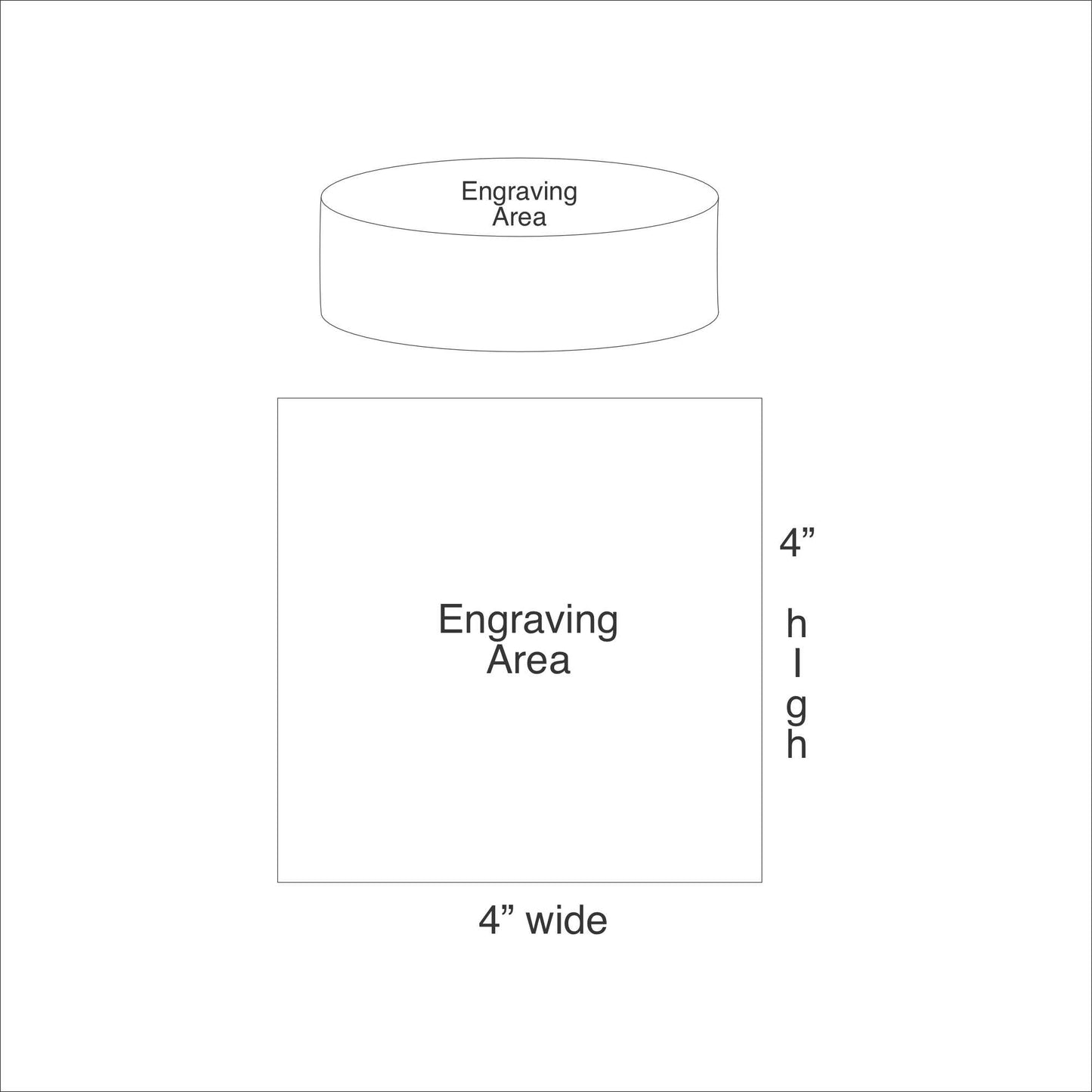 Diagram showing the engraving area dimensions of a square perfume bottle