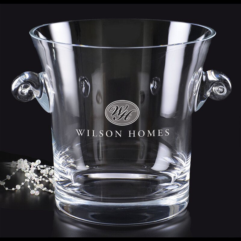 Engraved Crystal Classic Ice Bucket with Scrolled Handles - Personalized Engraved Gifts