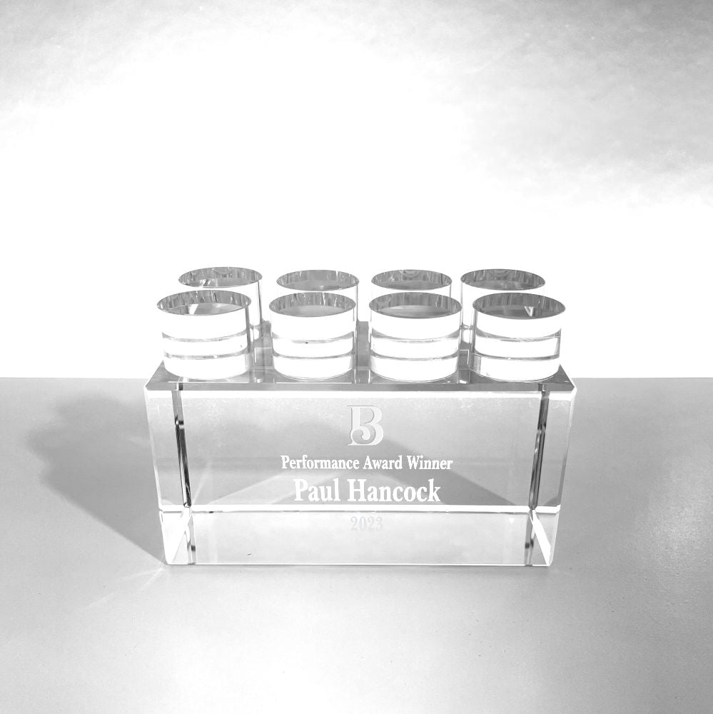 Engraved Clear Crystal Building Block Award Paperweight, Clear Block - Personalized Engraved Gifts