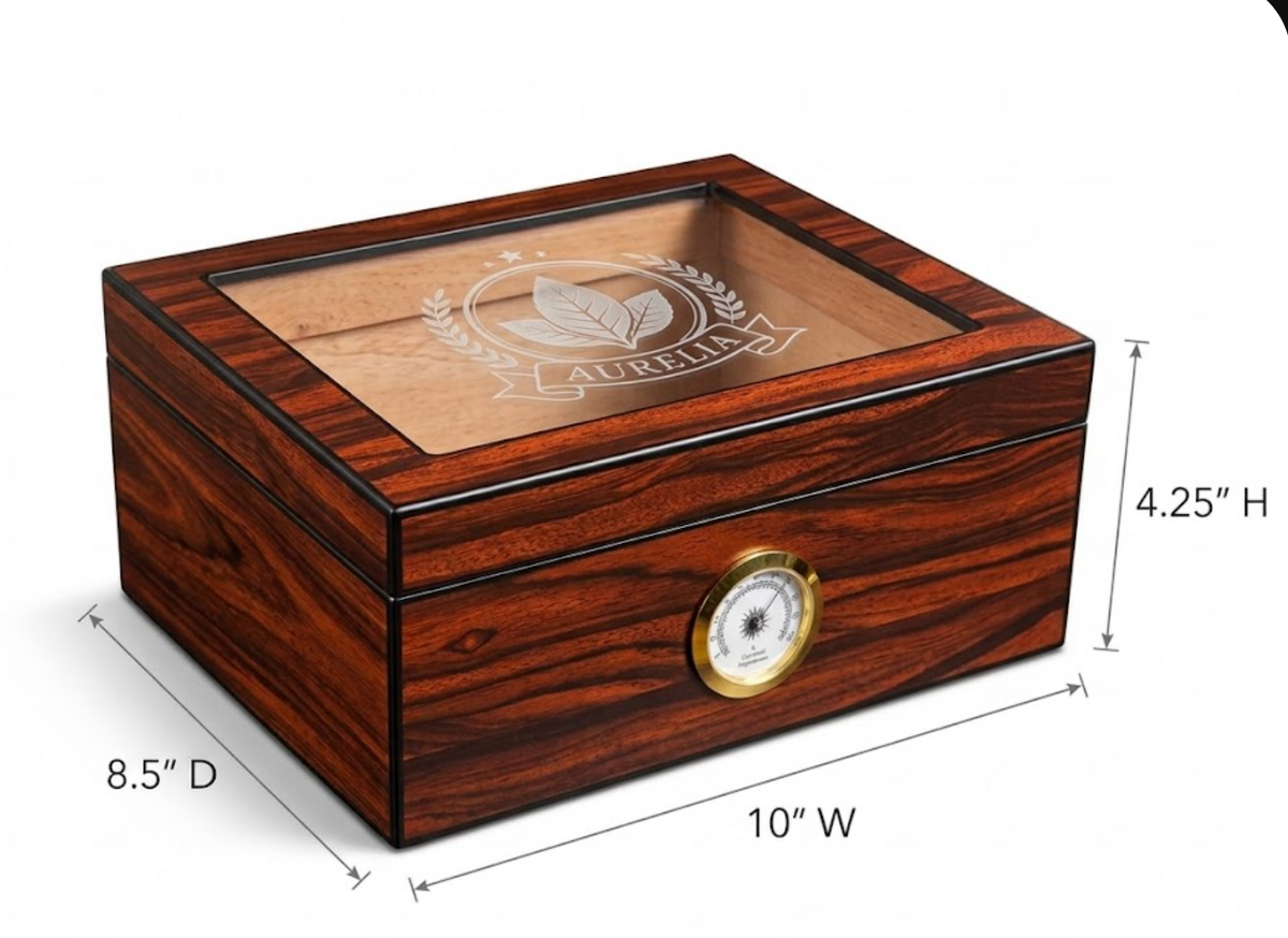 Personalized Matte-Finished Glass Top Cigar Humidor with Hygrometer ~ The Tyler
