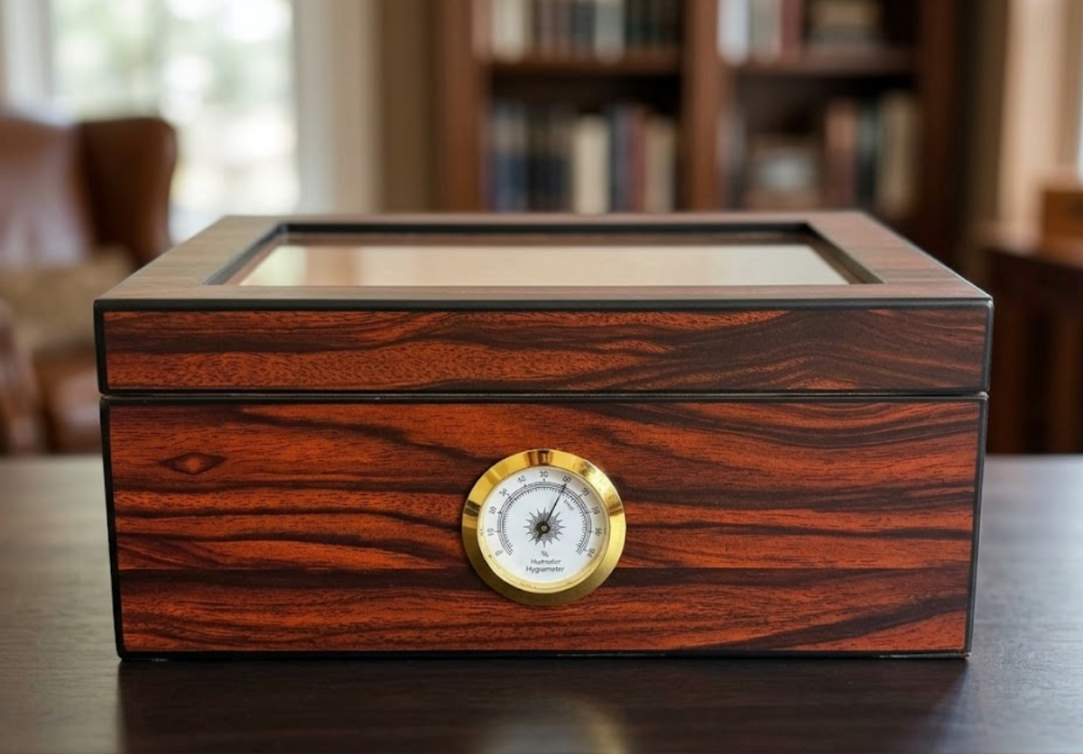 Personalized Matte-Finished Glass Top Cigar Humidor with Hygrometer ~ The Tyler