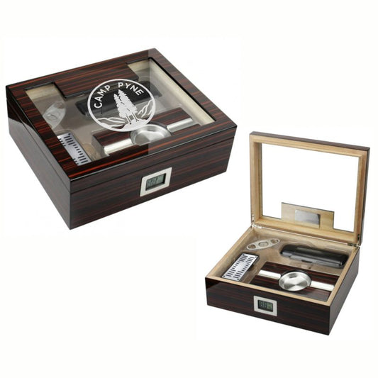Personalized 4 Piece Glass top Humidor and Ashtray Gift Set - Jasper - Personalized Engraved Gifts