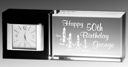 Personalized Black & Clear Crystal Desk Clock ~ Tux - Personalized Engraved Gifts