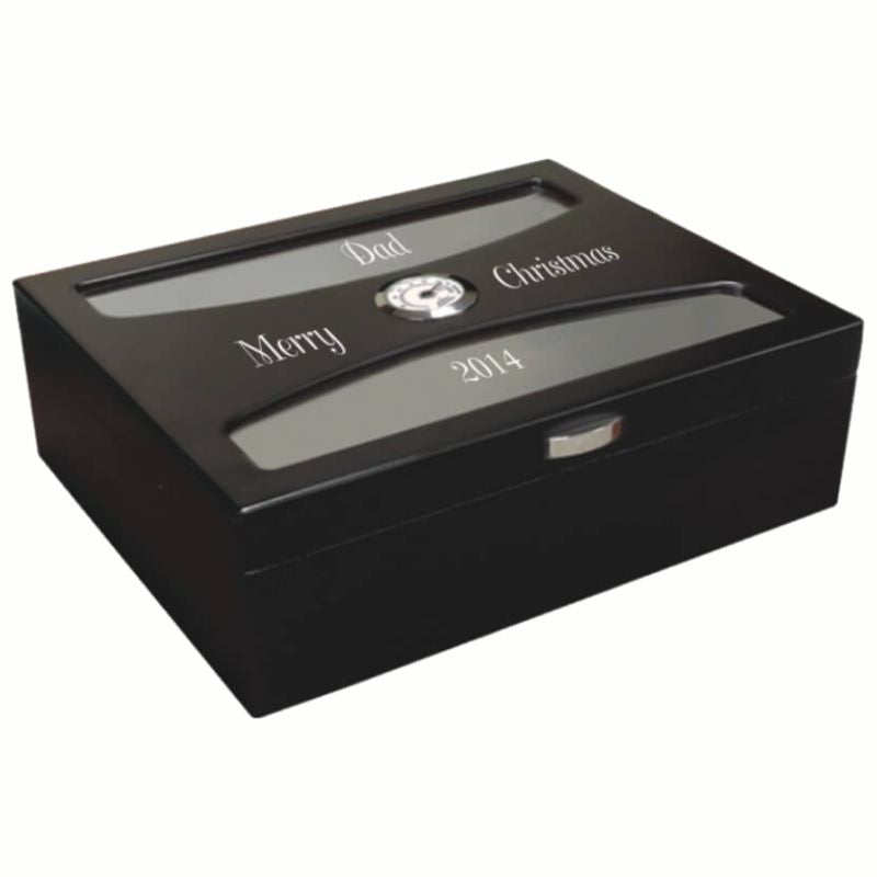 Personalized Black Finish Humidor - South Beach - Personalized Engraved Gifts