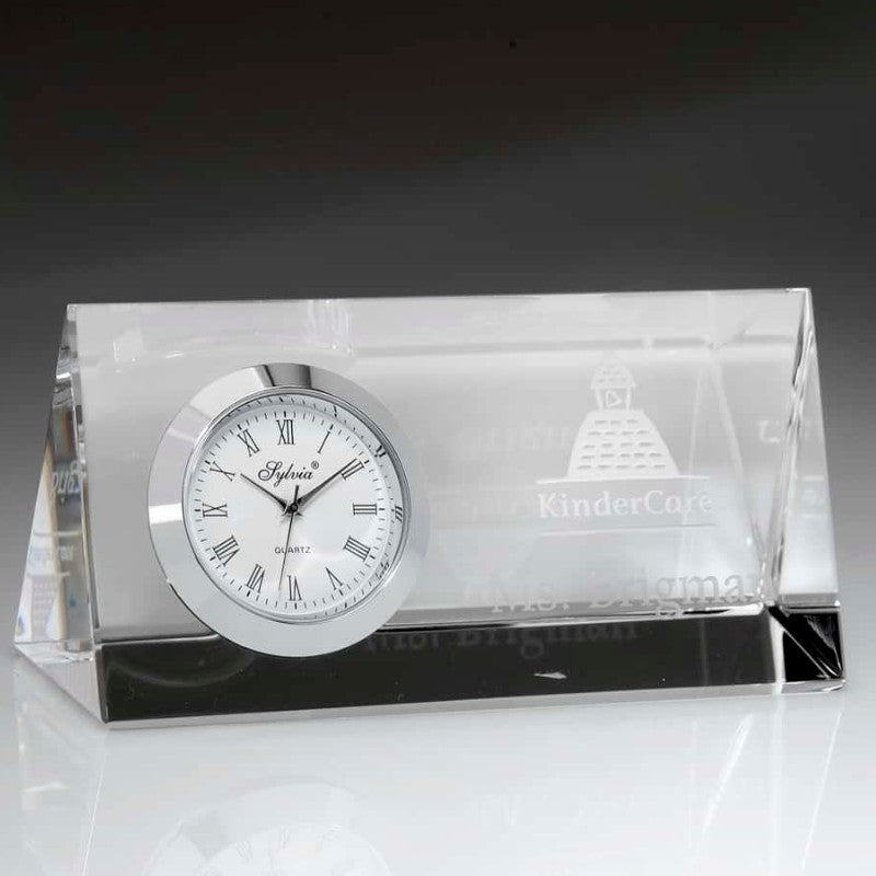 Personalized Engraved Crystal Nameplate with Clock, The Duo - Personalized Engraved Gifts