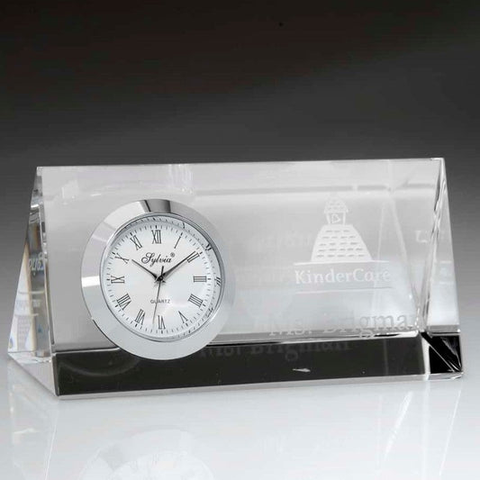 Personalized Engraved Crystal Nameplate with Clock, The Duo - Personalized Engraved Gifts