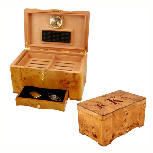 Personalized Engraved Maple Burl Humidor Perique - Personalized Engraved Gifts