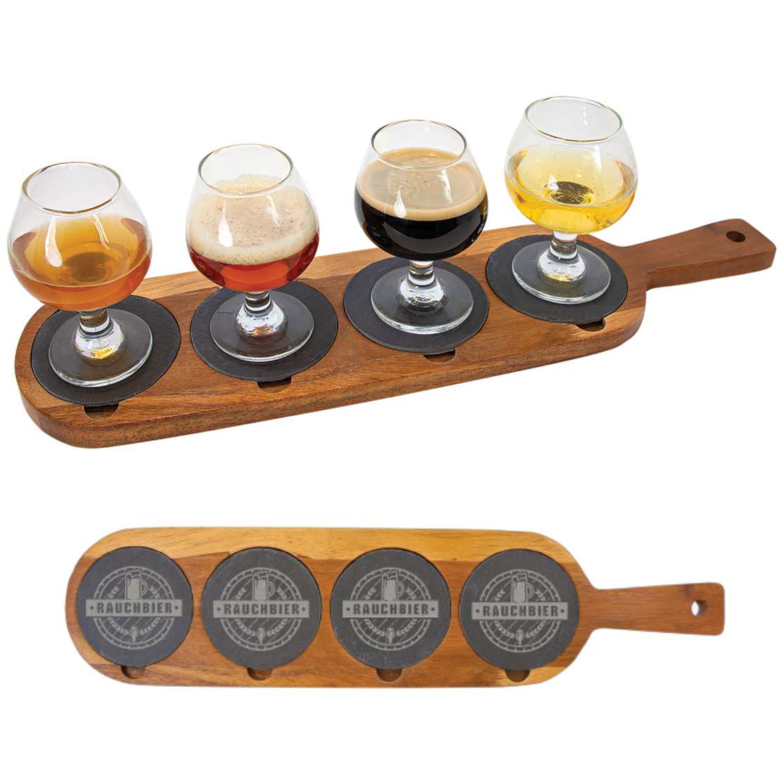 Personalized Beer Tasting Gift Set with Slate Coasters and Serving Board - Personalized Engraved Gifts