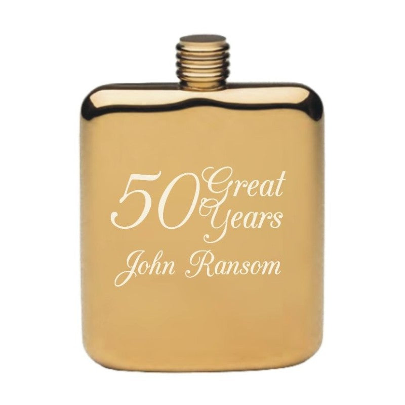 Personalized Gold Plated Pocket Flask - Personalized Engraved Gifts