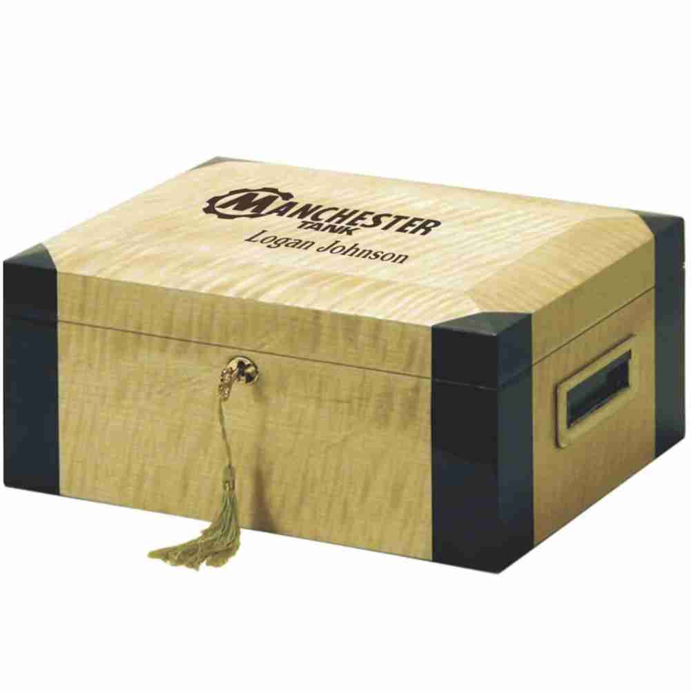 Personalized High Gloss Light Wood Humidor - Clarke - Personalized Engraved Gifts