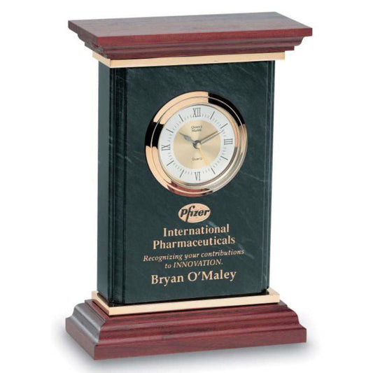 Personalized Marble and Walnut Gold Clock O Maley - Personalized Engraved Gifts