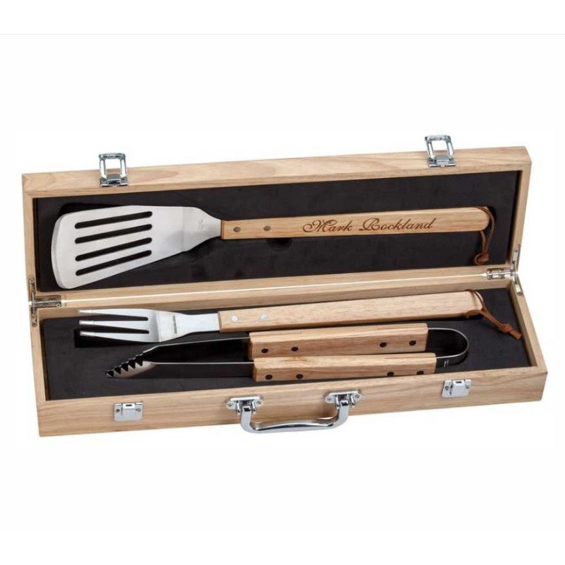 Personalized Oak BBQ Grill Master Gift Set - Personalized Engraved Gifts