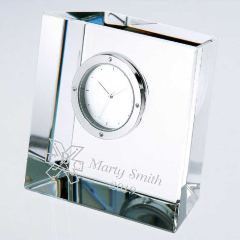 Personalized Slanted Crystal Block Clock - Personalized Engraved Gifts