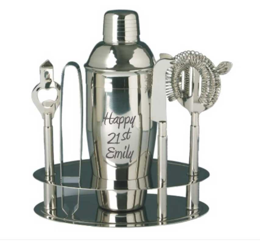 Personalized Stainless Steel Cocktail Shaker Bar Set - Personalized Engraved Gifts