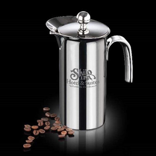 Engraved Stainless Steel French Press Carafe with 4 Glass Mugs for the Holidays - Personalized Engraved Gifts