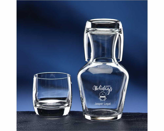 Water Carafe and Glass with Engraved Holiday Design - the Envoy - Personalized Engraved Gifts
