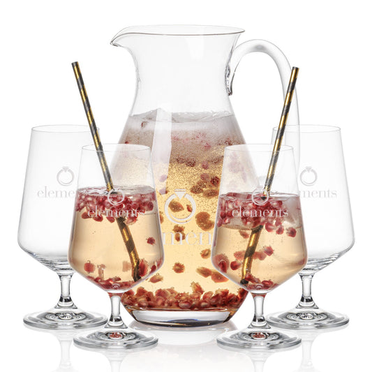 Engraved Pitcher and 4 Stemmed Cocktail Glasses ~ Jovial - Personalized Engraved Gifts