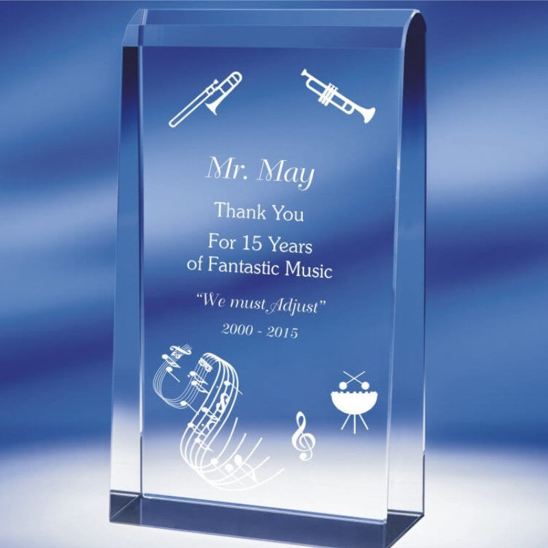 Radiant Engraved Crystal Self Standing Rectangle Award - Personalized Engraved Gifts