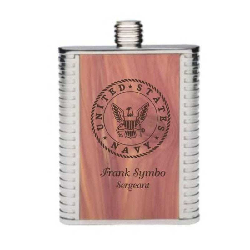 Redwood Inlay Pocket Flask Laser Engraved - Personalized Engraved Gifts