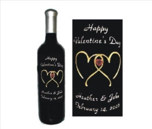 Engraved Wine Bottles - Rhinestone Hearts - Personalized Engraved Gifts