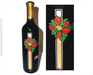 Holiday Poinsettias and Ribbons Deep Engraved Wine Bottle - Personalized Engraved Gifts