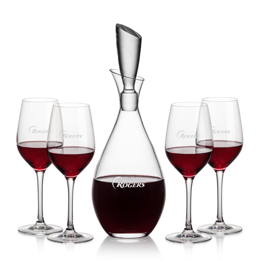 Elegant Crystal Decanter Gift Set with 4 Wine Glasses ~  Romeo - Personalized Engraved Gifts